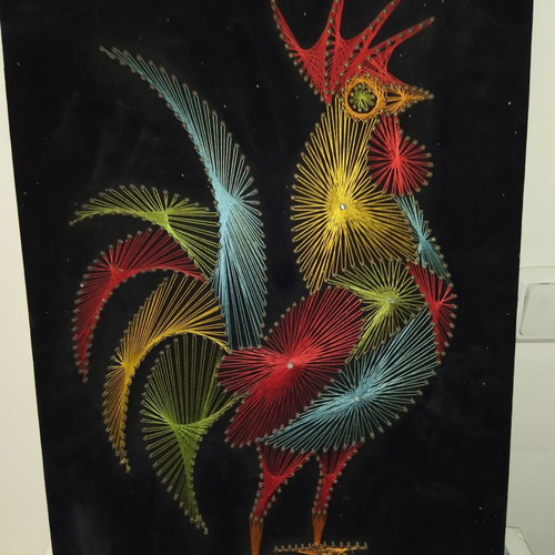 Antique rooster string art frame used 55x40 cm