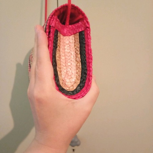 Primark women's straw handbag hand-held like new, red and pink