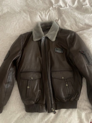 Aeronautica leather jacket brown XXL with fur lining new