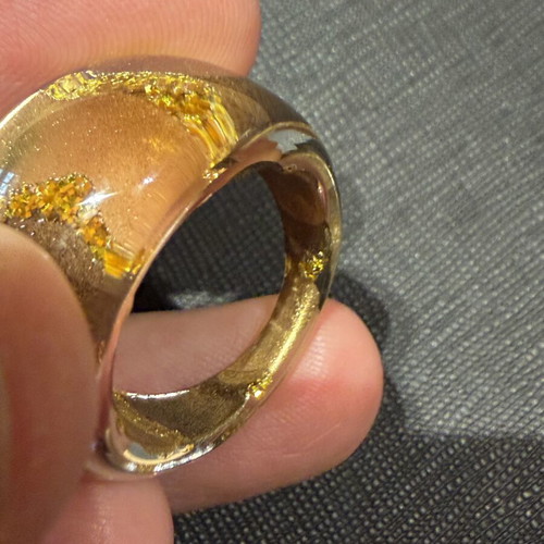 Clear resin ring with gold patterns, size 17