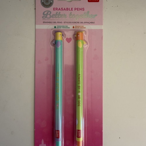 Legami Better Together Set of 2 Erasable Gel Pens Orange and Turquoise Ink