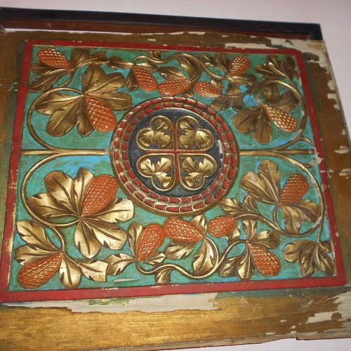 Woodcarving ecclesiastical used with excellent composition and colors 52x45 cm