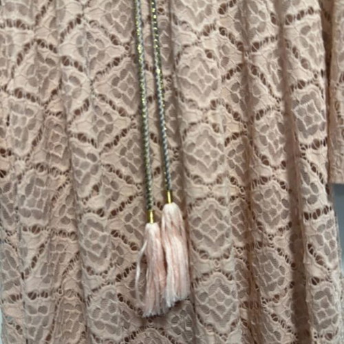 Pink lace dress with bell sleeves, lined