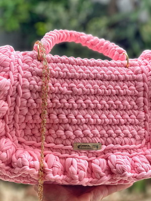 Χειροποίητη τσάντα ώμου καινούργια σε γλυκό ροζ χρώμα