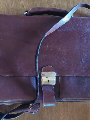 Leather briefcase Halkiotis used, dark brown
