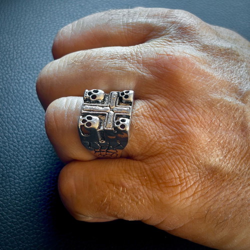 Gothic cross and skulls ring, M FORGE