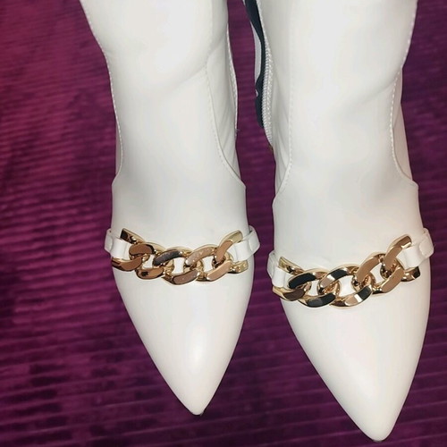 White women's boots new, size 36 with gold chain detail
