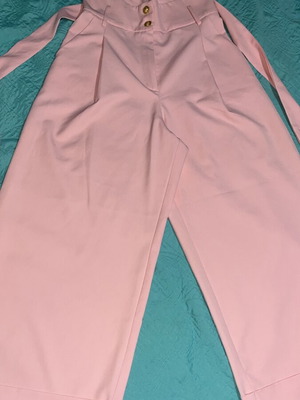 Brigitte Pink High Waisted Wide Leg Pants with Gold Buttons, Medium