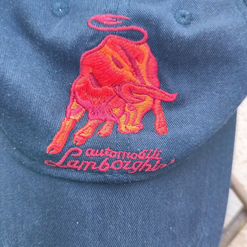 Lamborghini vintage jockey hat dark blue with red embroidered bull, like new
