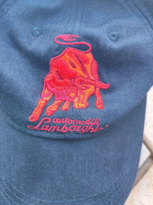 Lamborghini vintage jockey hat dark blue with red embroidered bull, like new