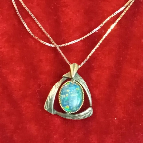 Silver 925 necklace with gold-plated opal, vintage, 40cm chain