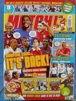 Match Football Magazine Issue 13-19 September 2005 Like New with West Ham United Poster