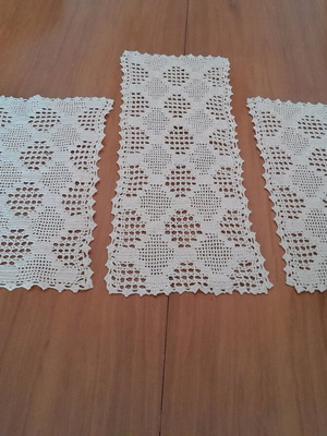 Handmade crocheted table linens, set of three, like new