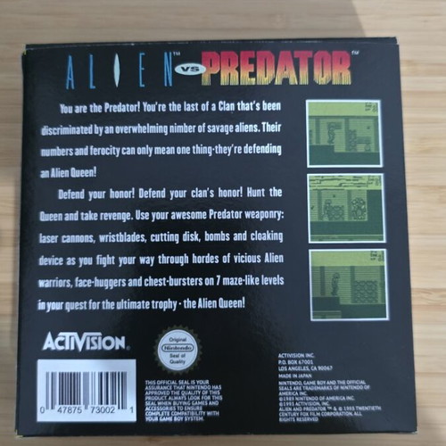 Alien vs Predator The Last of His Clan Nintendo Game Boy instruction manual
