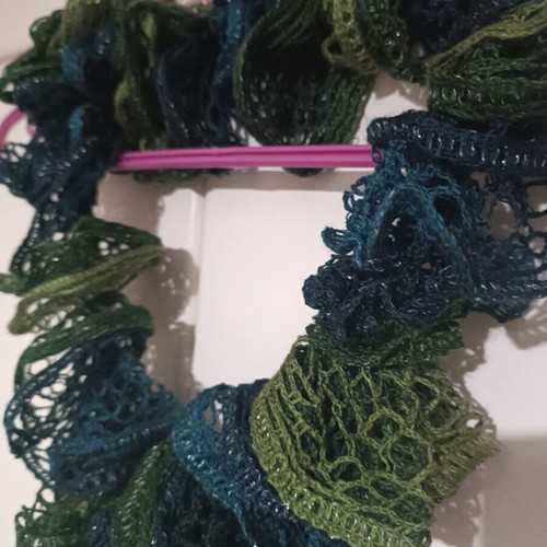 Handmade scarf green-blue with silver thread like new