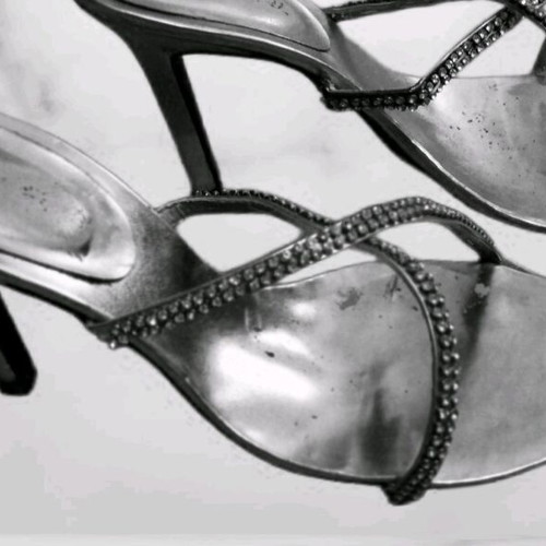 Strass sandals used, 10 cm heel, size 37, silver