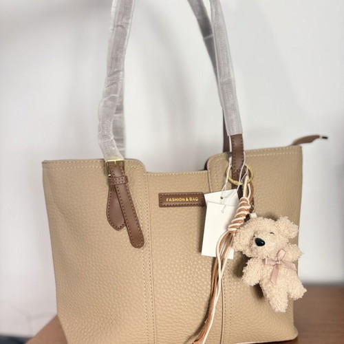 Beige Tote Handbag new with teddy bear charm