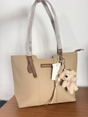 Beige Tote Handbag new with teddy bear charm