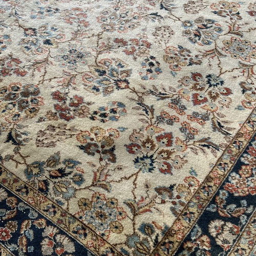 Vintage handmade large wool rug, floral motif, 1950s