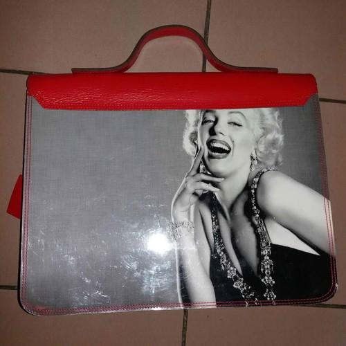 Mairylin leather women's bag like new, gray and red 40×30 cm