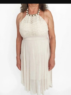 BSB midi dress beige with crochet lace, M/L