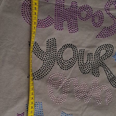 ZARA Trafaluc Rhinestone Graphic T-Shirt, size Large, muted blue gray
