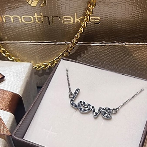Love silver necklace 925 with black platinum and zircon stones pendant