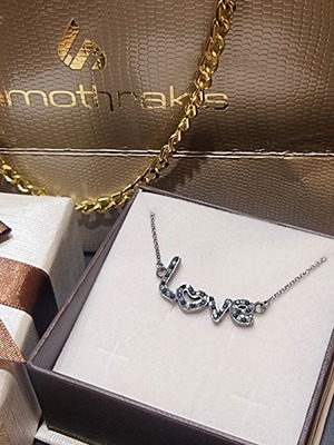 Love silver necklace 925 with black platinum and zircon stones pendant