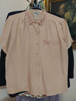 Sister's 100% silk vintage shirt with shoulder pads, XL, beige