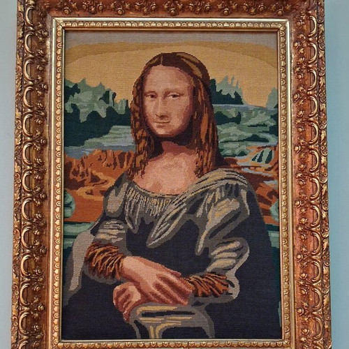Vintage Handmade Gobelin Mona Lisa with Gold Baroque Frame