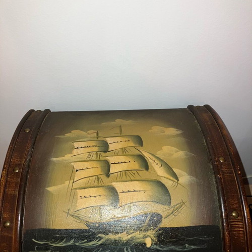 Vintage wooden chest used with painted ship design