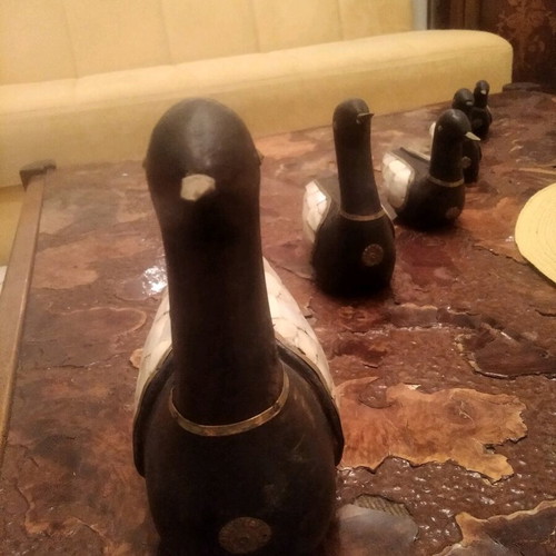 Decorative duck set of 5 with mother-of-pearl and bronze new