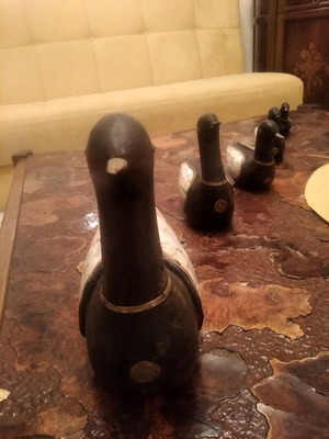 Decorative duck set of 5 with mother-of-pearl and bronze new