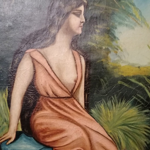 Έλαιογραφία μεταχειρισμένη του 1928 σε μουσαμά με κορνίζα