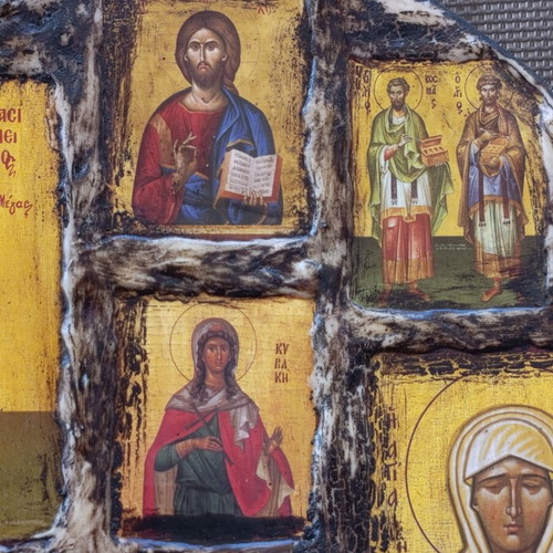 Religious icon composition on wood 24x22 cm