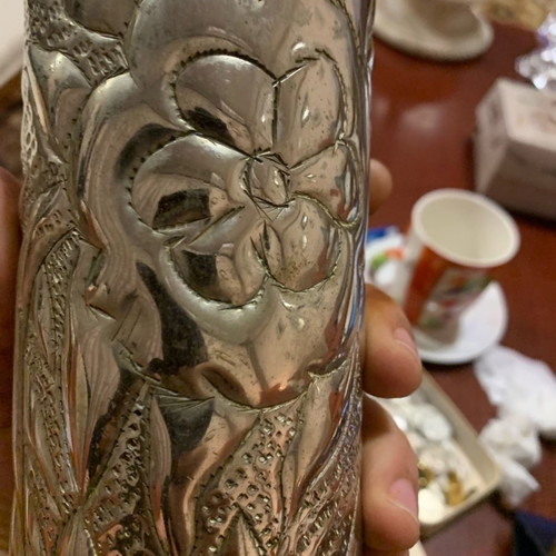 Bronze Carved Vase Shell with Silver Plating