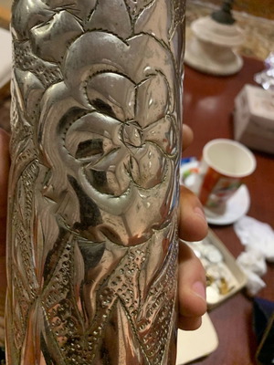 Bronze Carved Vase Shell with Silver Plating