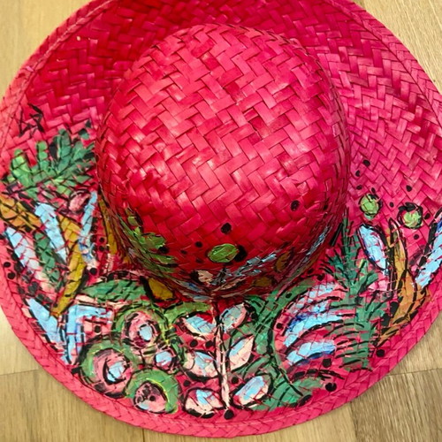 Fuchsia hat hand-painted unique, adjustable size