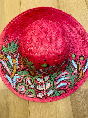 Fuchsia hat hand-painted unique, adjustable size