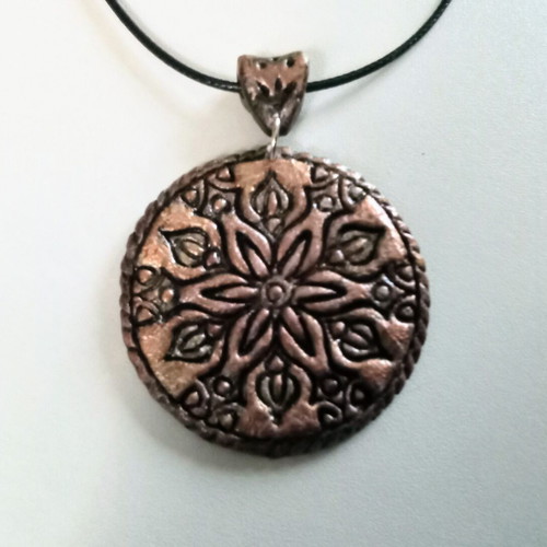 Handmade necklace new from clay, gold and black