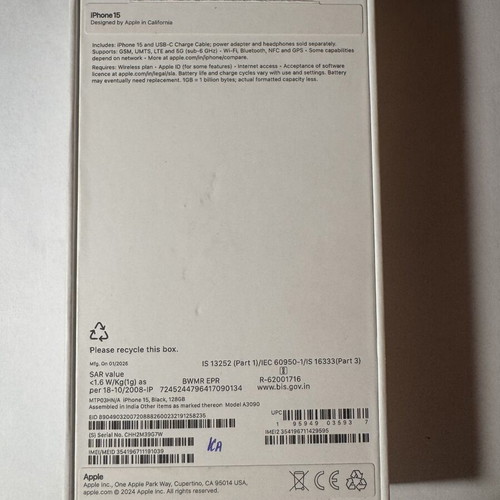 iPhone 15 128GB like new, black, dual SIM