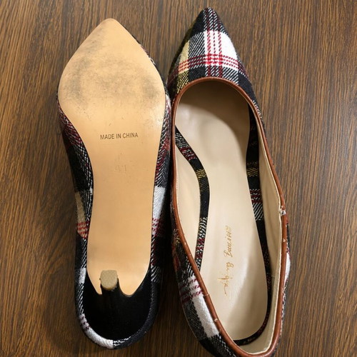 Plaid winter pumps size 41 used, 10cm heel, wool texture