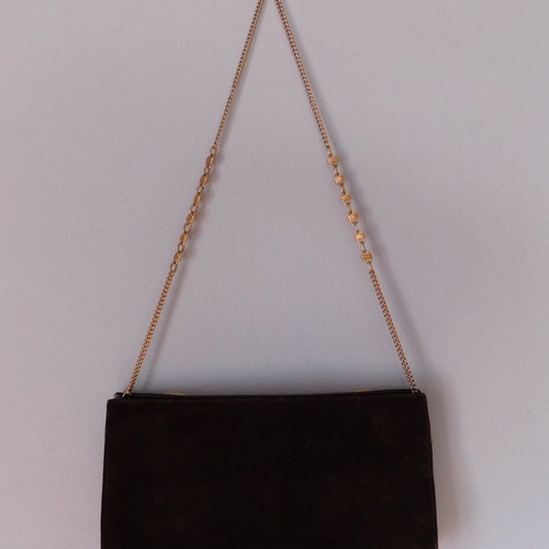 Vintage suede shoulder bag used with gold chain brown