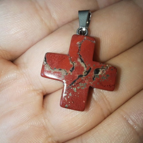 Cross made of natural red jasper stone new, 20mm
