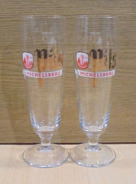 Babenhausen Michelsbrau Pils μπίρα σετ δύο παλιών γυάλινων ποτηριών 250ml