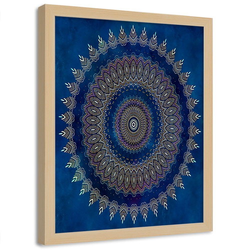 Abstract Blue poster in brown wooden frame 40×50 cm new