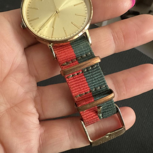 Fashion watch with gold case and NATO fabric strap