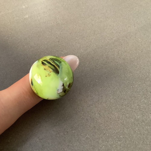 Original Murano Glass ring white-light green new with golden notes