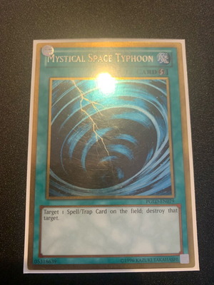 Mystical Space Typhoon Yu-Gi-Oh! card like new, gold rare