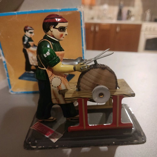 Tin shears grinder used, vintage Wilesco toy